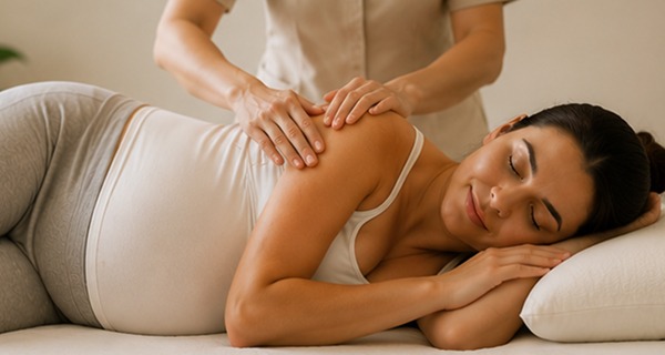 laying woman receiving a massage